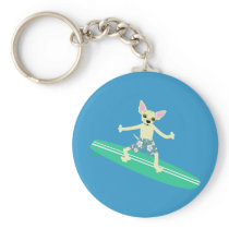 Chihuahua Longboard Surfer Keychains