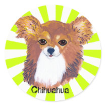 Chihuahua ~ Longhaired Portrait Round Sticker