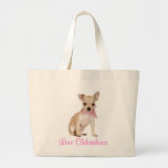Chihuahua Puppy Dog with Pink Scarf Large Tote Bag