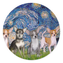 Chihuahuas (four) - Starry Night Round Sticker