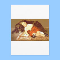 Child and Sleeping dog postcards