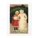 Child and Snowman Christmas Card postcards