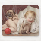  - Beautiful vintage photo of cherubic child at play with pug dogs: Sizes 