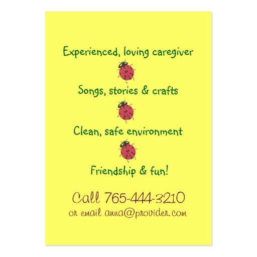 Child care business card (back side)