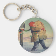 Child Carrying a Christmas Package from Mailbox Key Chain