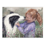 Child girl & dog friend postcard