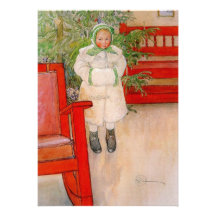 Child in Snowsuit by Christmas Tree Custom Announcements