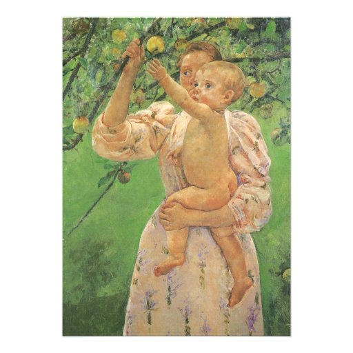 Child Picking Fruit by Cassatt Vintage Baby Shower Personalized Invitations