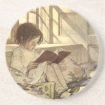 Child Reading a Book by Jessie Willcox Smith Drink Coasters
