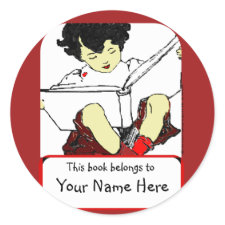 Child Reading Bookplate sticker