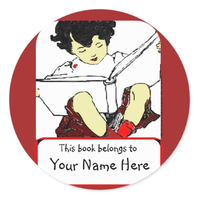 Child Reading Bookplate Round Stickers by friendlyspirit
