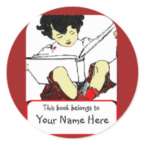 Child Reading Bookplate stickers