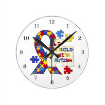Child With Autism Awareness Ribbon Round Clock