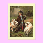 Child with Rifle and Golden Retrievers Postcard postcards