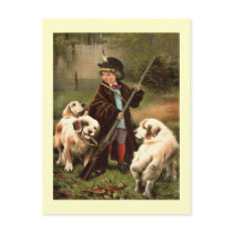 Child with Rifle and Golden Retrievers Postcard