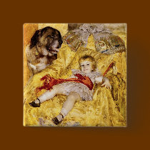 Child with Saint Bernard: Art by Anders Zorn, 1884 buttons