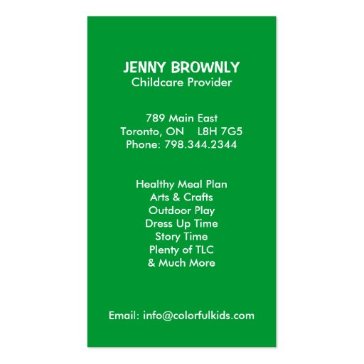 Childcare Business Cards (back side)