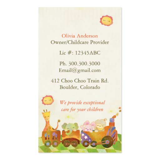 ChildcareProviders, BabySitters, Daycare Business Business Card Templates (back side)