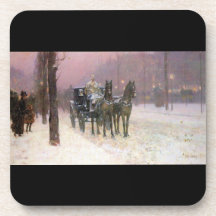 Childe Hassam - Street scene with two cabs Beverage Coasters