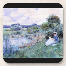Childe Hassam - Woman reading Drink Coasters