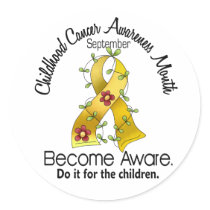 Childhood Cancer Awareness Month Flower Ribbon 2 Round Sticker