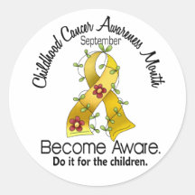 Childhood Cancer Awareness Month Flower Ribbon 2 Round Sticker