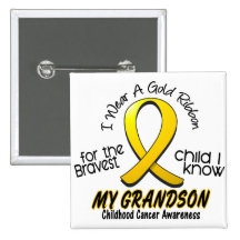 Childhood Cancer I Wear Gold Ribbon For Grandson Pinback Button