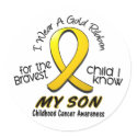 Childhood Cancer I Wear Gold Ribbon For My Son stickers by awarenessgifts Childhood Cancer I Wear Gold Ribbon For My Son stickers