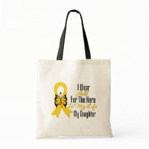 Childhood Cancer Ribbon My Hero My Daughter Tote Bags