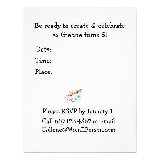 Children Artist Party Birthday Invitation