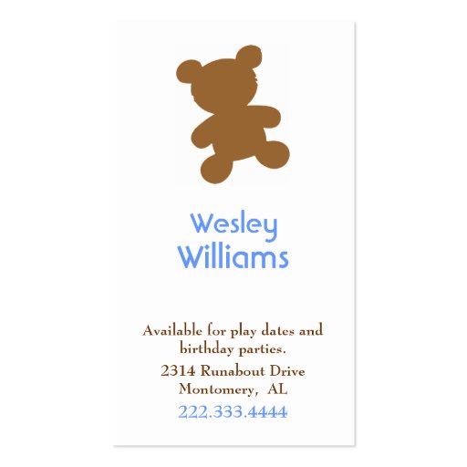 Children Calling Card Business Card Template (front side)