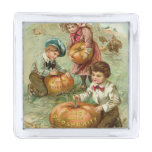 Children Carving Pumpkins Turkey Haystack Corn Lapel Pin