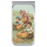 Children Carving Pumpkins Turkey Haystack Corn Silver Finish Money Clip