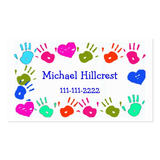 Children Colorful Hand Prints Calling Card Business Card Templates