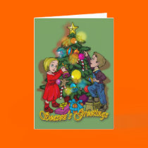 Children decorating a tree. cards