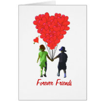 Children holding hands & heart shaped balloons greeting card