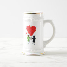 Children holding hands & heart shaped balloons coffee mugs
