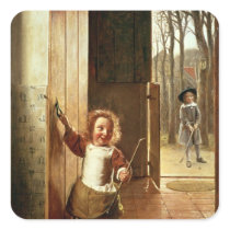 Children in a Doorway with 'Colf' Sticks Stickers