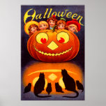 Children, Jack O'Lantern and Cats Posters