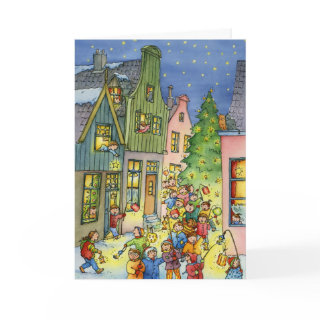 Children Lanterns Village Christmas Greeting Card