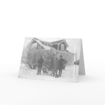 Children outside with Christmas tree cards