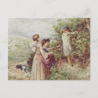 Children picking blackberries, 19th century postcards