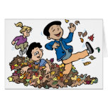 Children Playing In Leaves Greeting Card
