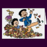 Children Playing In Leaves Greeting Card