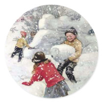 children playing in snow sticker