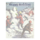 Children Playing in the Snow Building a Snowman Personalized Letterhead