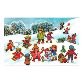 Children playing in the snow print