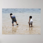 Children playing on the beach print