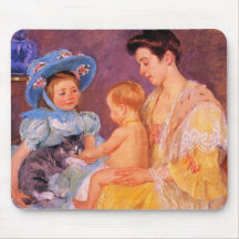 children playing with a cat fine art mousepad