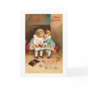 Children Reading Book Christmas Card by vintagegiftmall Children Reading Book Christmas Card